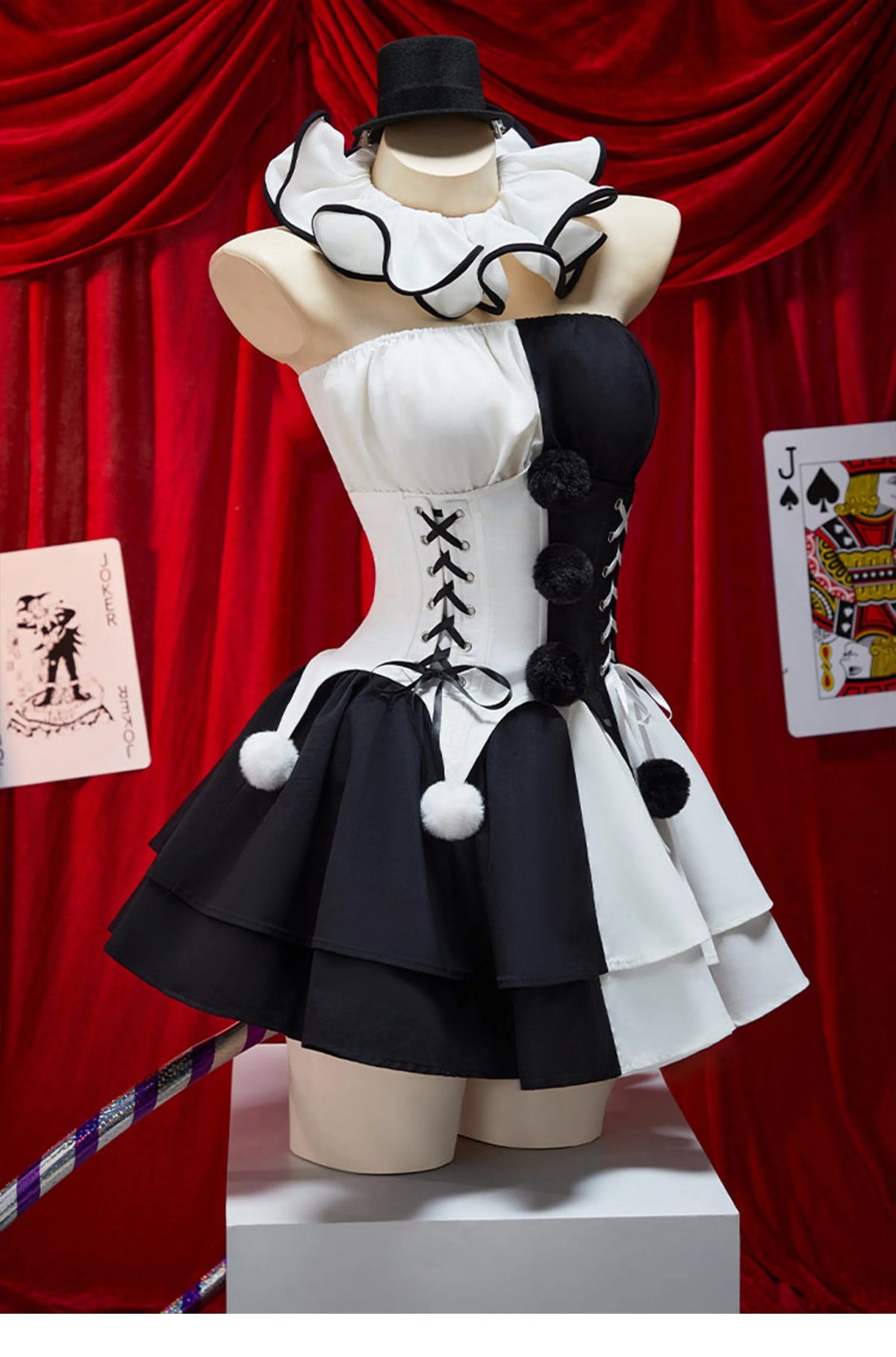 Terrifier Clown Gothic Black White Spliced Halloween Cosplay Costume