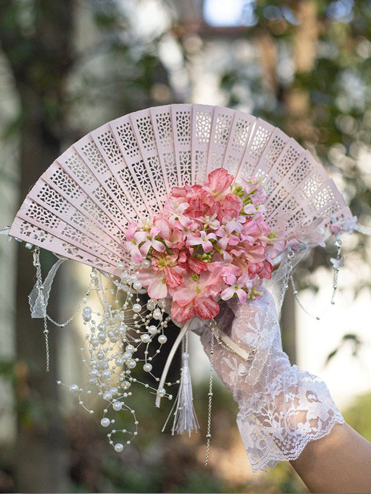 Falling Rain Wisteria Four Seasons Flower Lolita Handmade Classic Style Fan