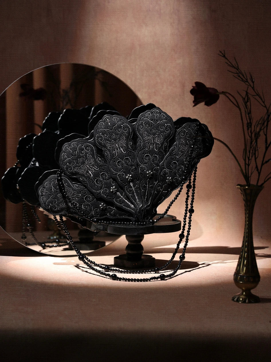 Dark Prayer Iris Lolita Dark Gothic Embroidered Fan-shaped Crossbody Bag
