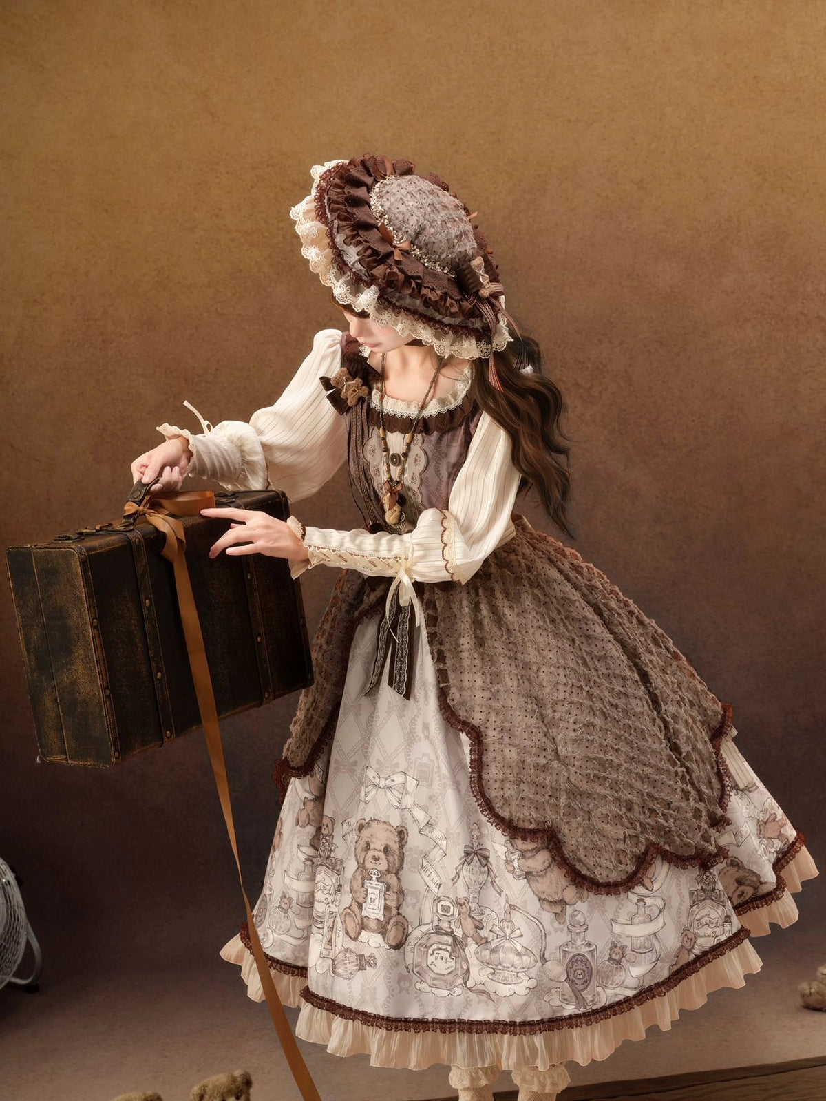 Fula Bear's Perfume Shop Lolita Vintage Bear Print OP Dress
