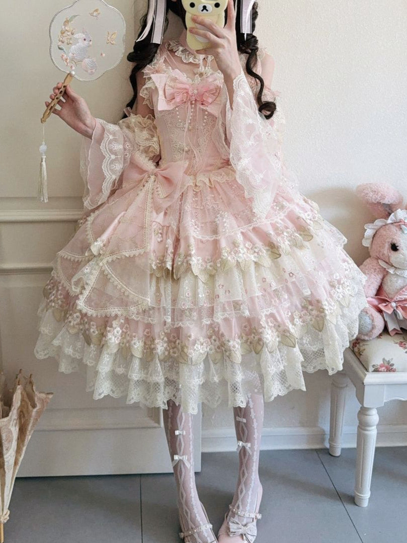 Lolita Pink Intricate Lace Embroidered JSK Dress LS1003
