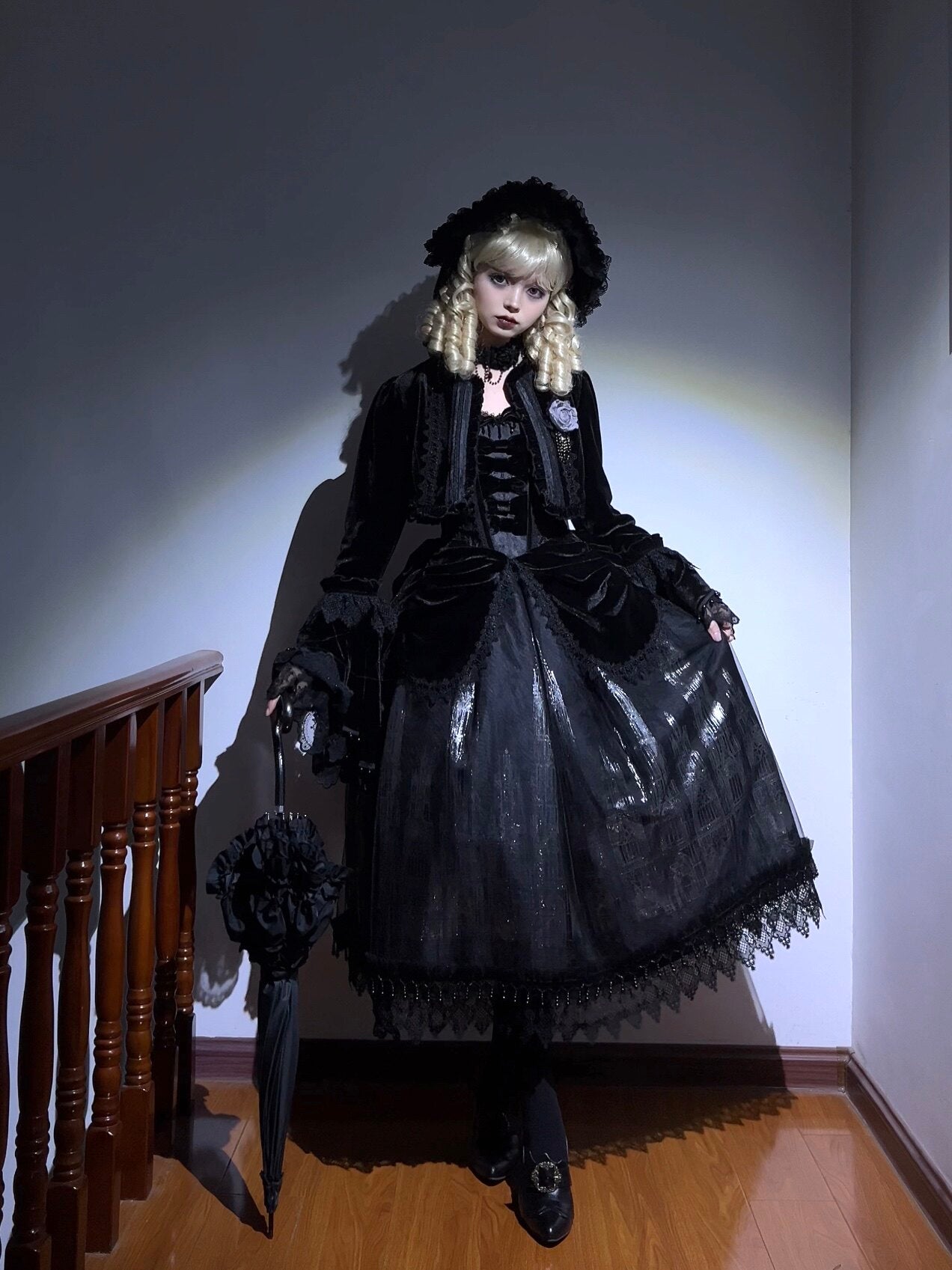 Gothic Cathedral Velvet Lace Corset Lolita JSK and Jacket Set