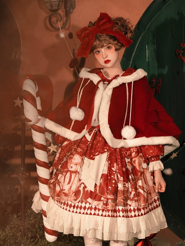 Christmas Bear Lolita Original Christmas & New Year Cape & Dress Set