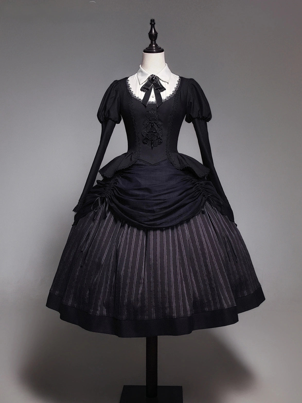 Stripe Diary Dark Academia Gothic Lolita Top and Skirt Set