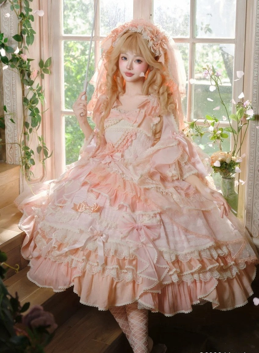 Cream Peach Princess x Barbie Collab Original Lolita Bridal OP Dress