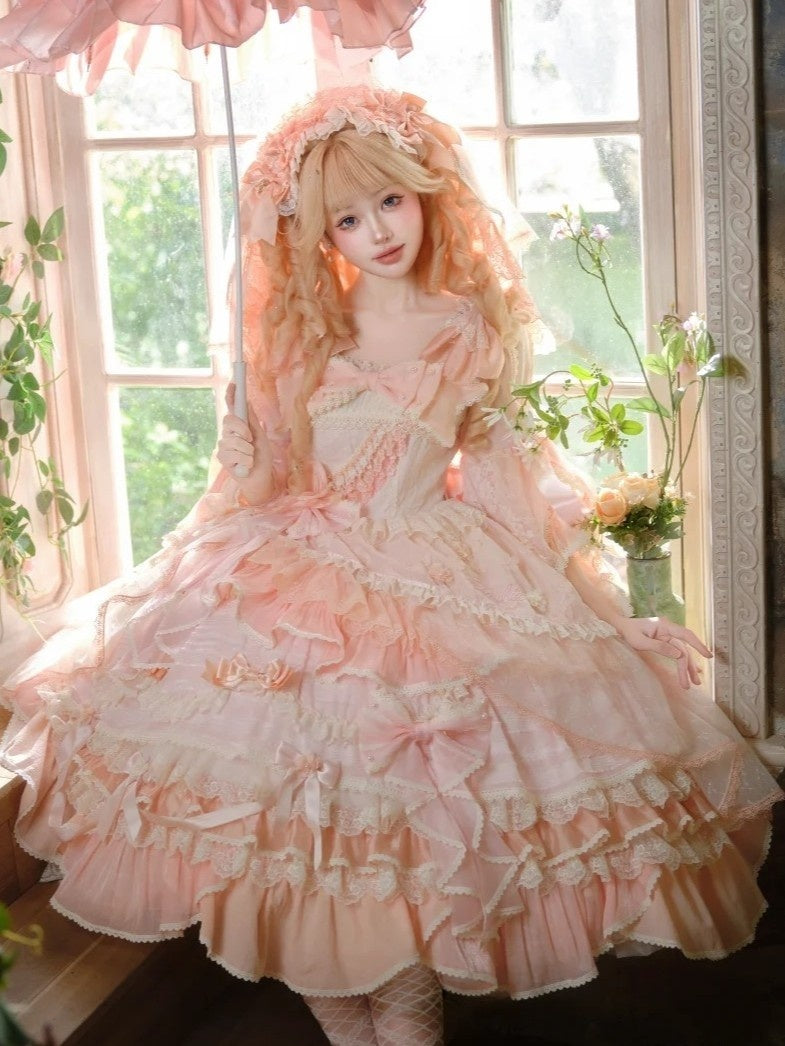Cream Peach Princess x Barbie Collab Original Lolita Bridal OP Dress