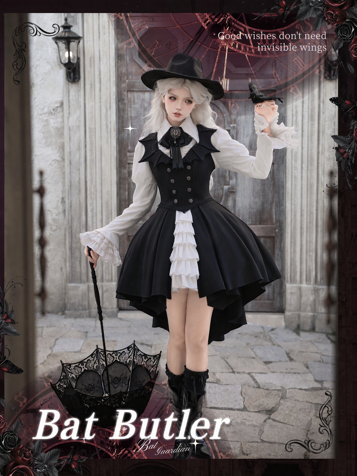 Bat Butler Black Gothic Lolita Corset JSK and Blouse Set