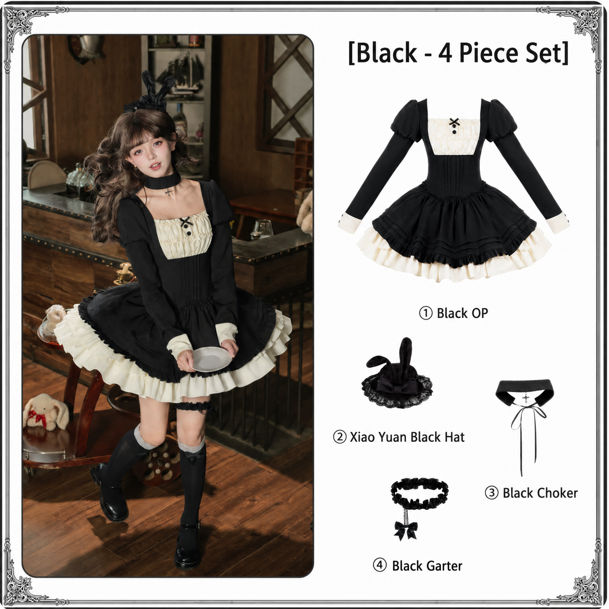 Lia Elegant Old‑School Square‑Neck Ruffled Vintage Lolita OP Dress