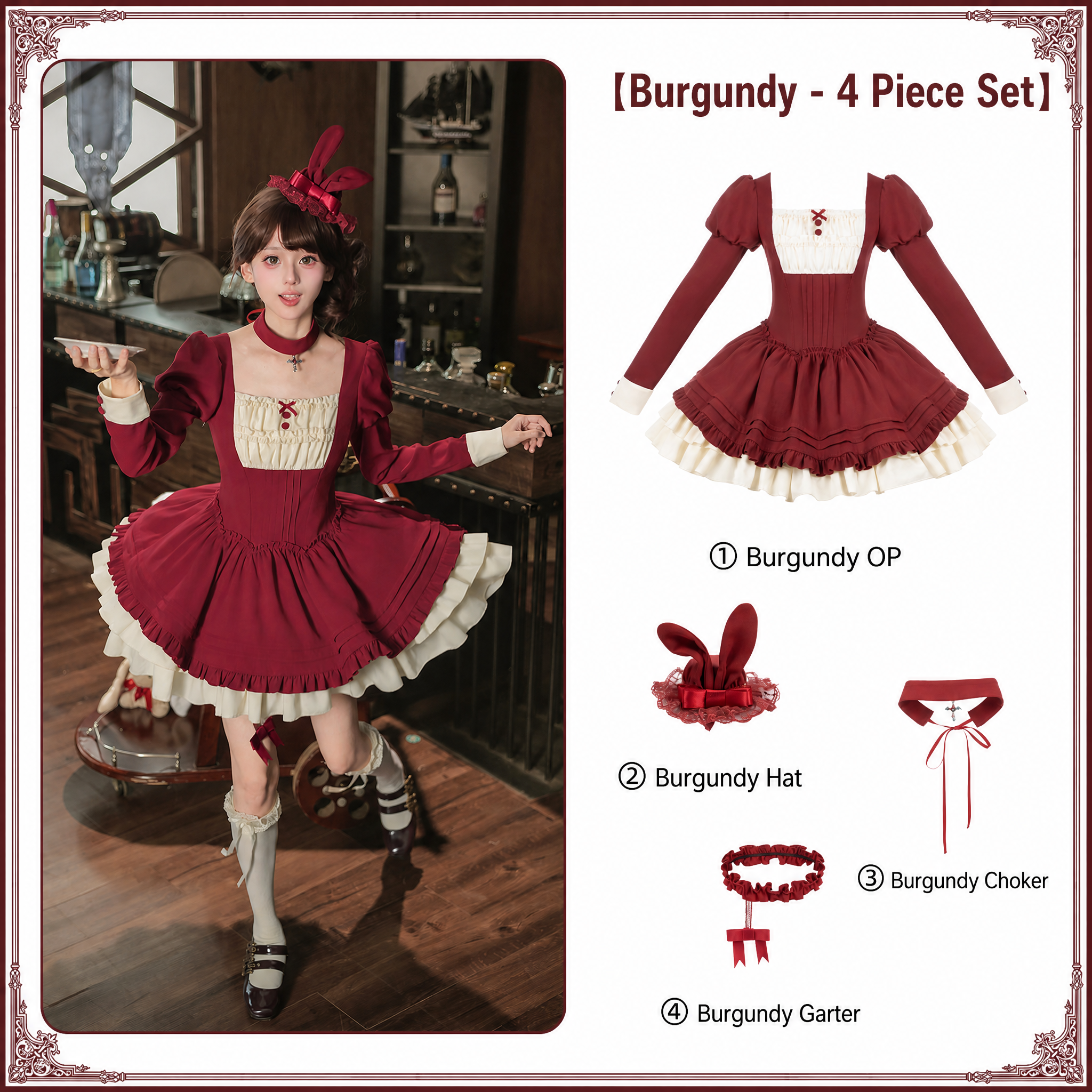 Lia Elegant Old‑School Square‑Neck Ruffled Vintage Lolita OP Dress