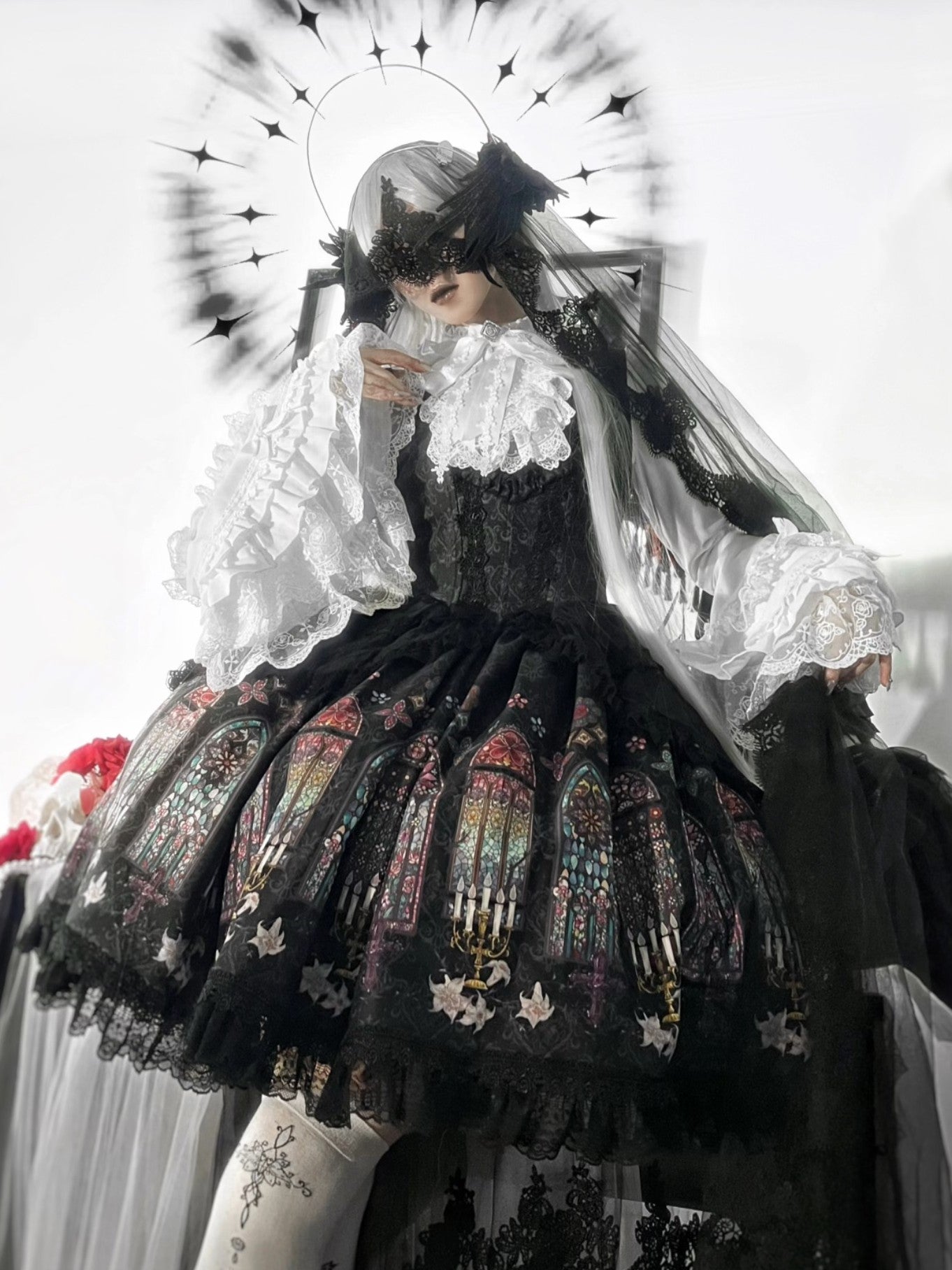 Dark Gothic Cathedral Stained Glass Print Lolita JSK & Blouse Set