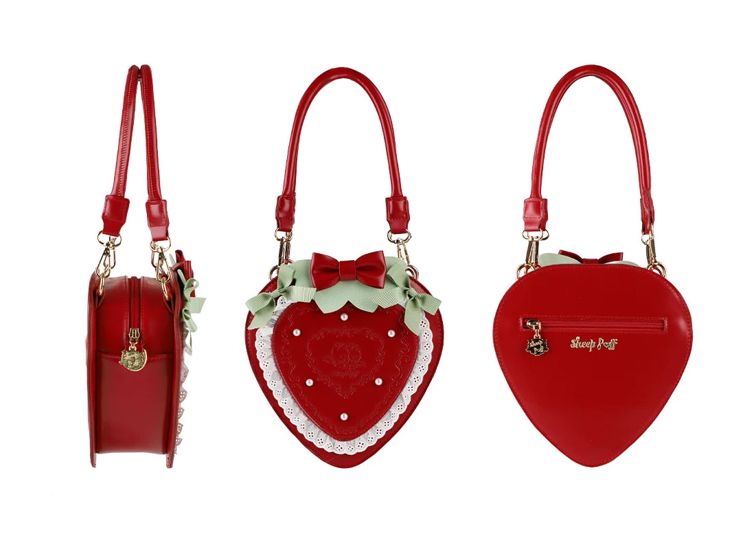 Sweet Strawberry Lolita Handbag With Bow & Lace Trim