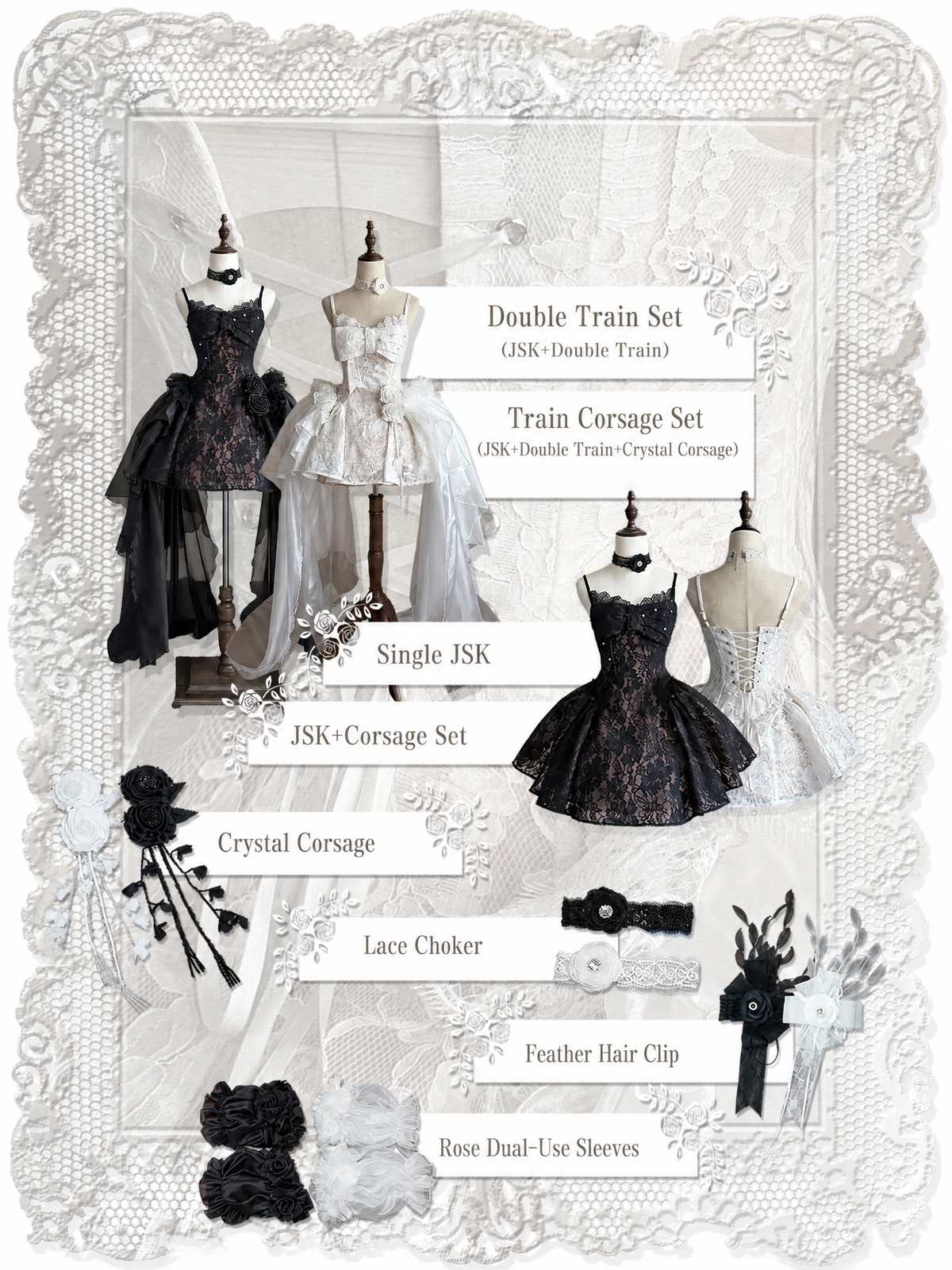Upper East Maidens Gothic Bridal Long Train Lolita JSK Dress