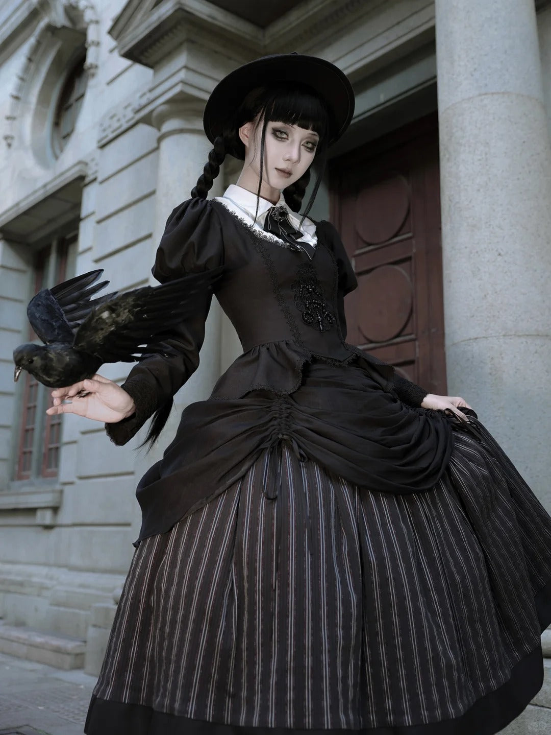 Stripe Diary Dark Academia Gothic Lolita Top and Skirt Set