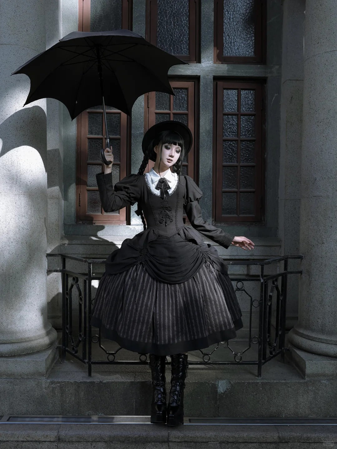 Stripe Diary Dark Academia Gothic Lolita Top and Skirt Set