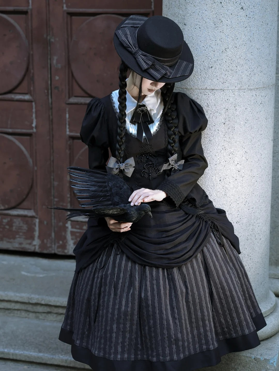 Stripe Diary Dark Academia Gothic Lolita Top and Skirt Set