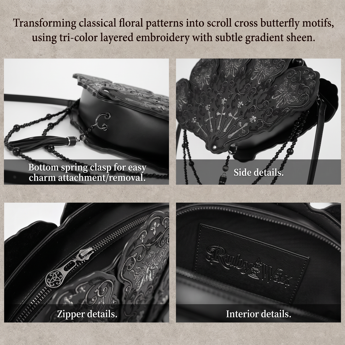Dark Prayer Iris Lolita Dark Gothic Embroidered Fan-shaped Crossbody Bag