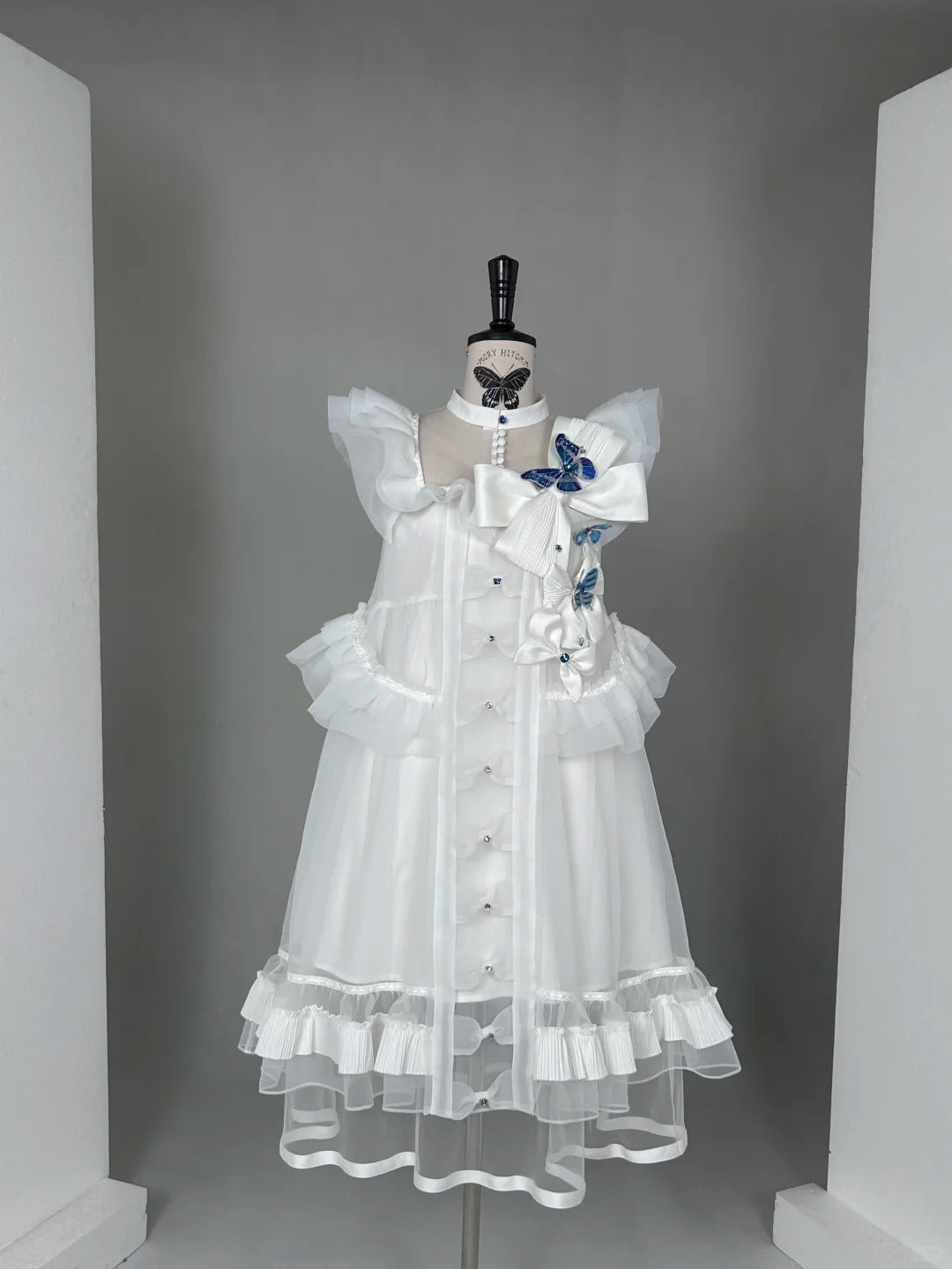 Cabinet Of Curiosities II Dark Gothic Butterfly Stand Collar Babydoll Dress