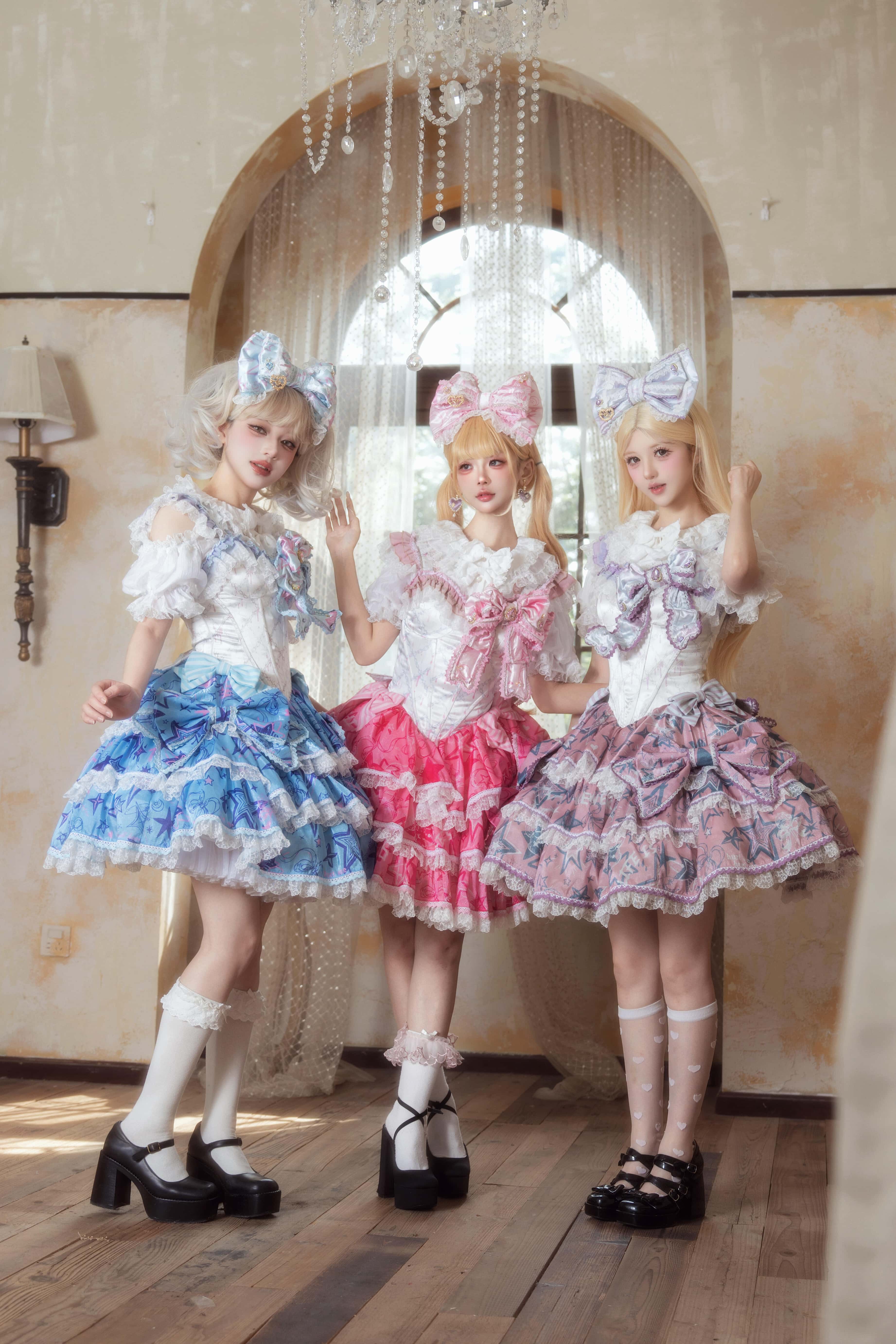 Sweet Fish Bone Print Ruffle Lolita JSK Dress
