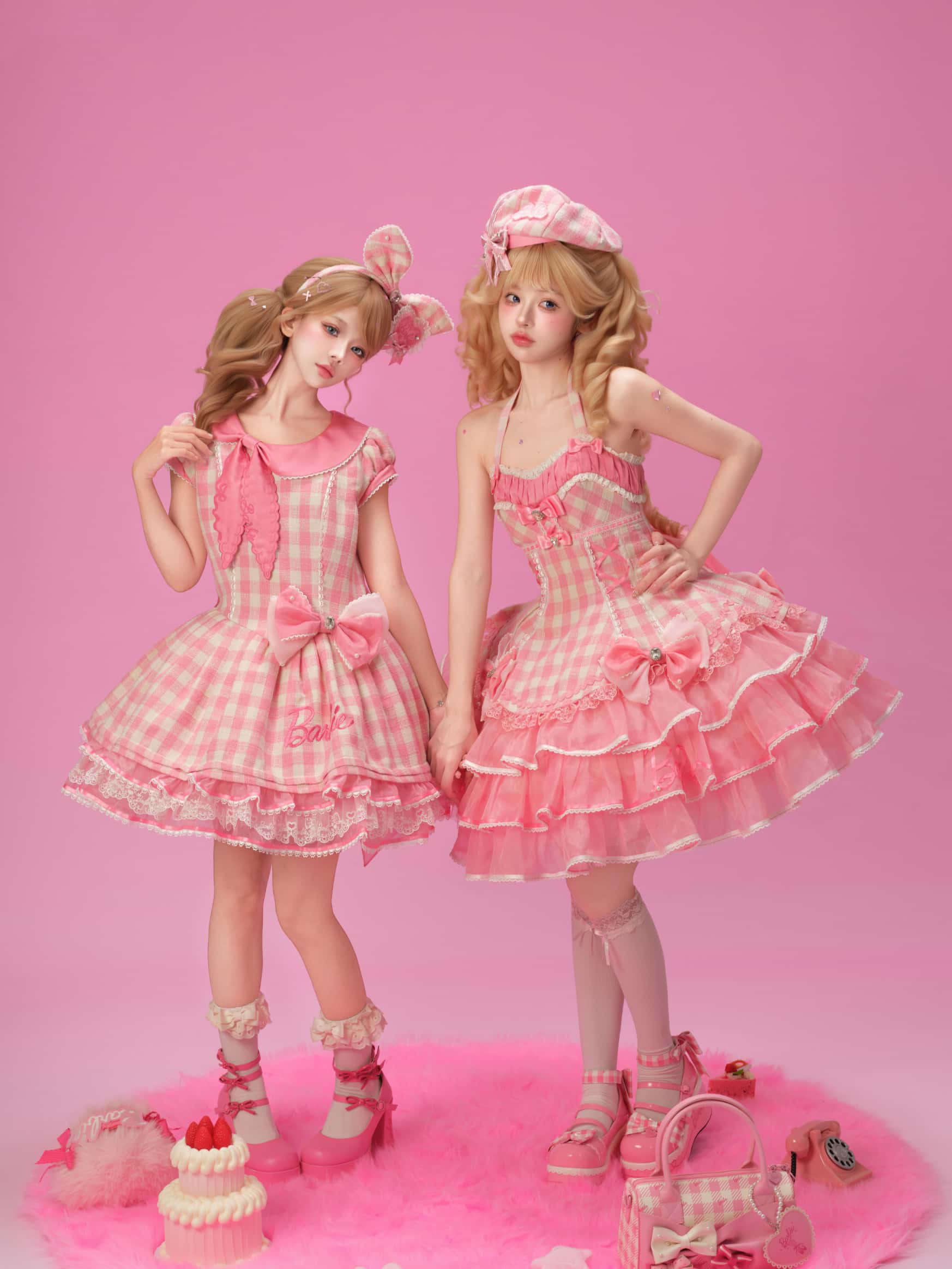 Dreamy Daydream x Barbie Collab Lolita Halter Mini‑Sleeve OP Dress