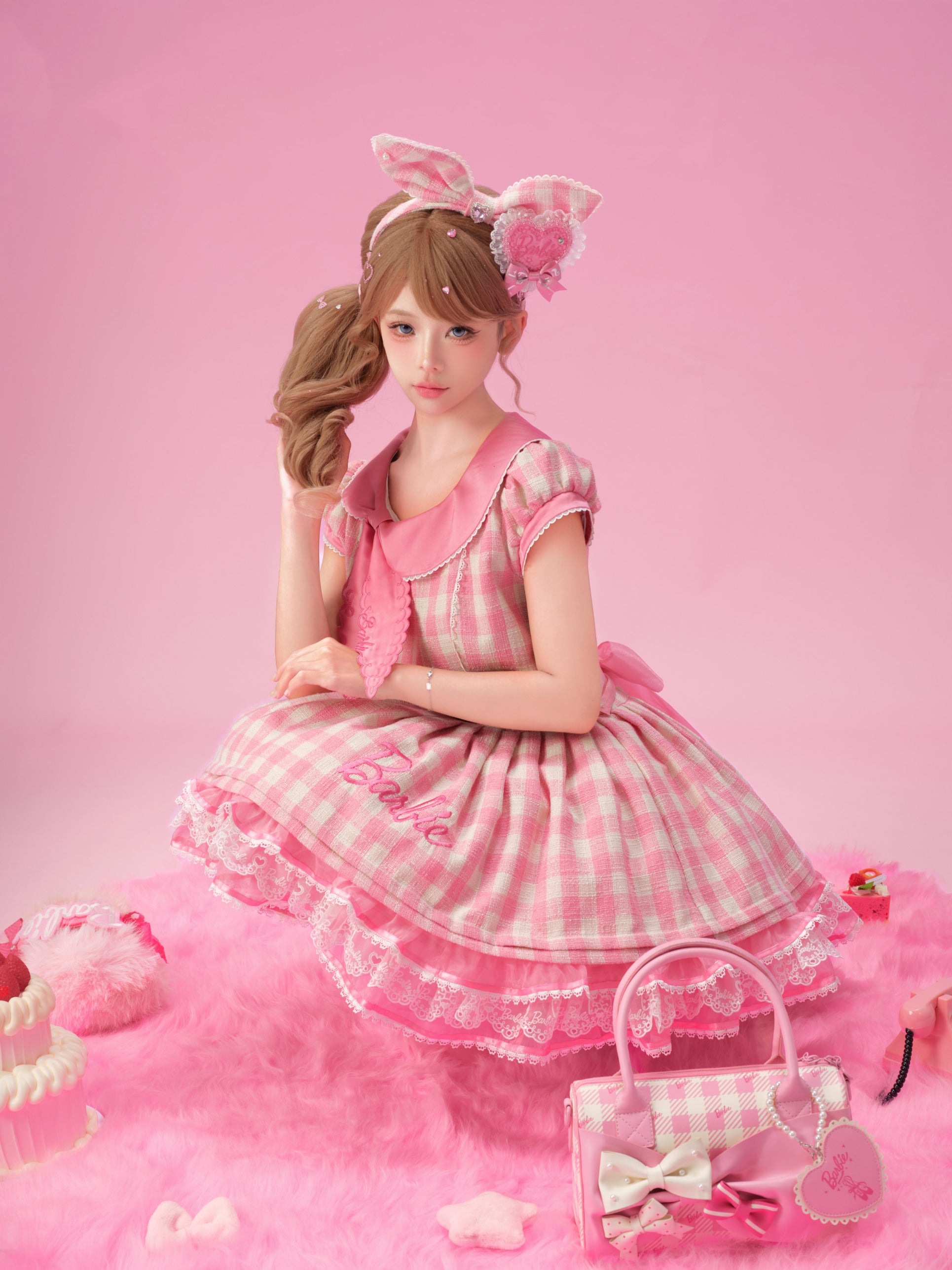 Dreamy Daydream x Barbie Collab Lolita Halter Mini‑Sleeve OP Dress