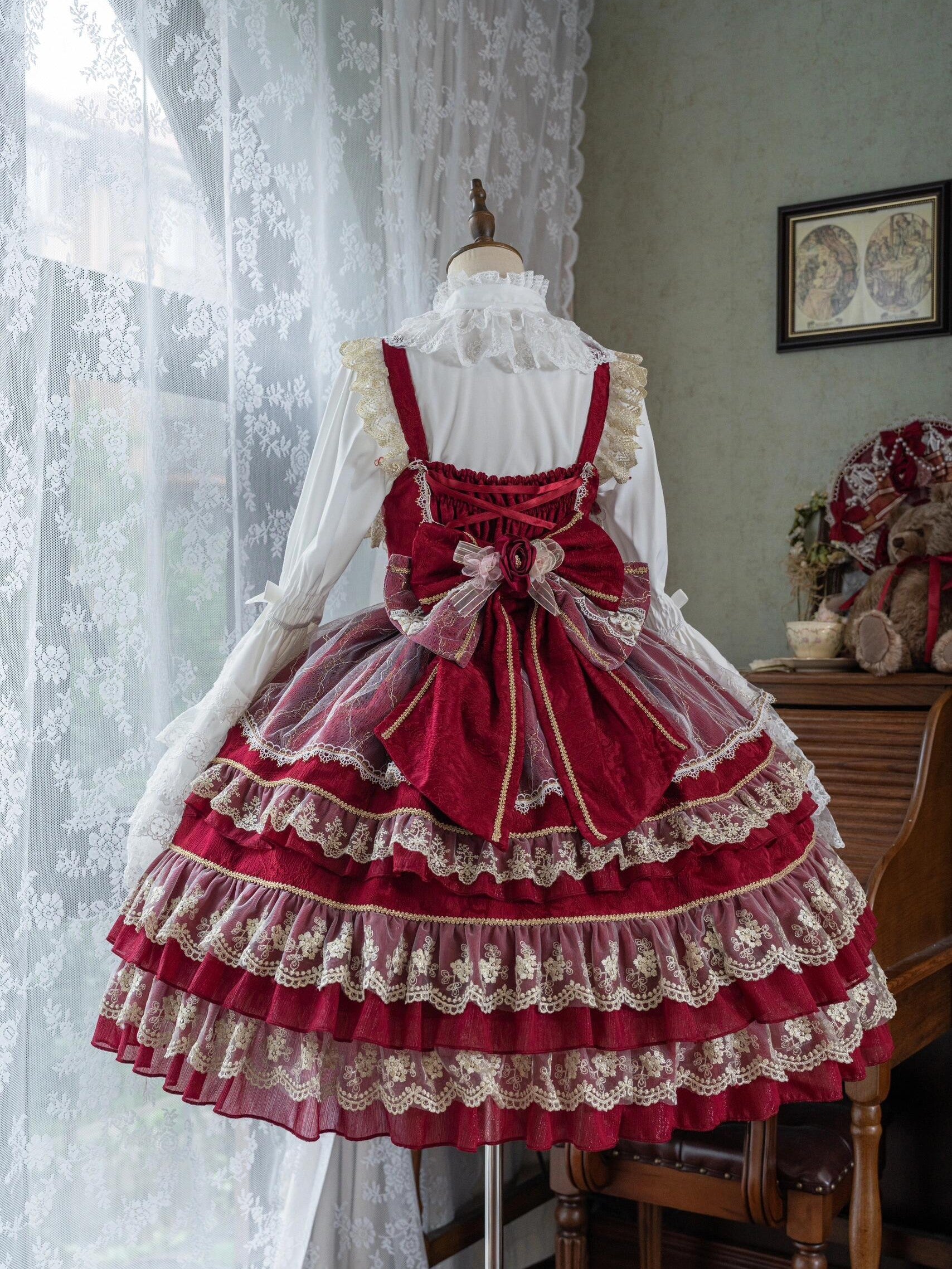 Crown of Gems Lolita Original Doll‑Like Strap JSK Red Dress