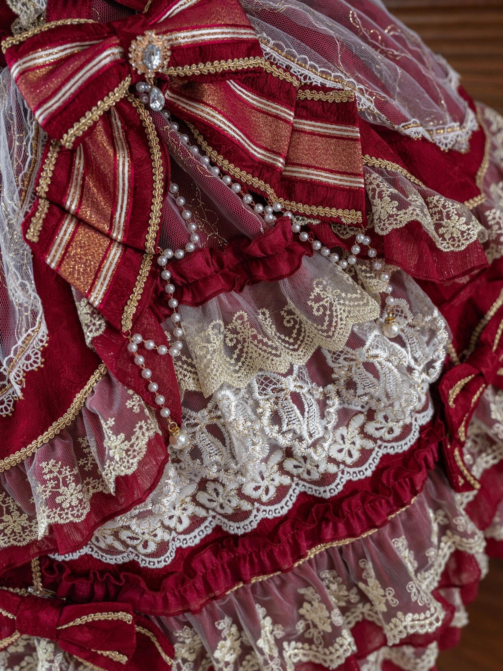 Crown of Gems Lolita Original Doll‑Like Strap JSK Red Dress