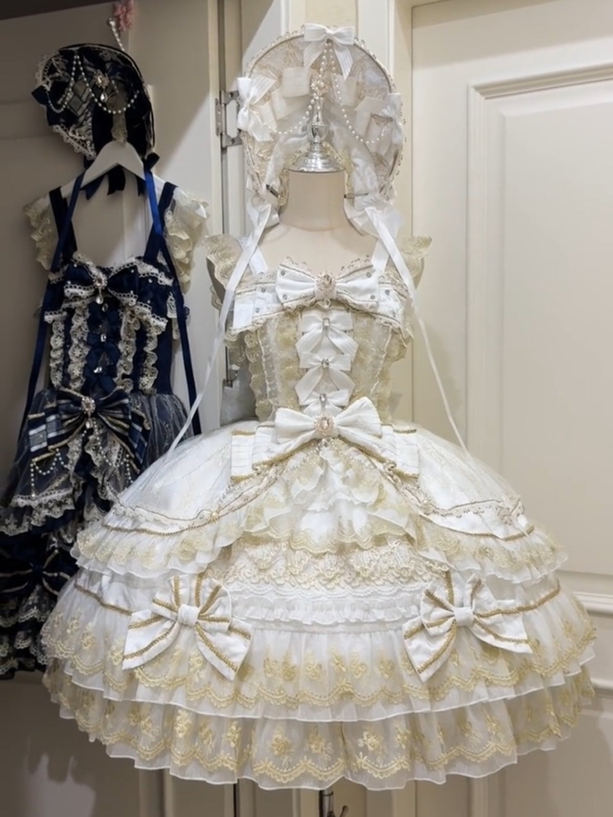 Crown of Gems Lolita Original Doll‑Like Strap JSK White Dress
