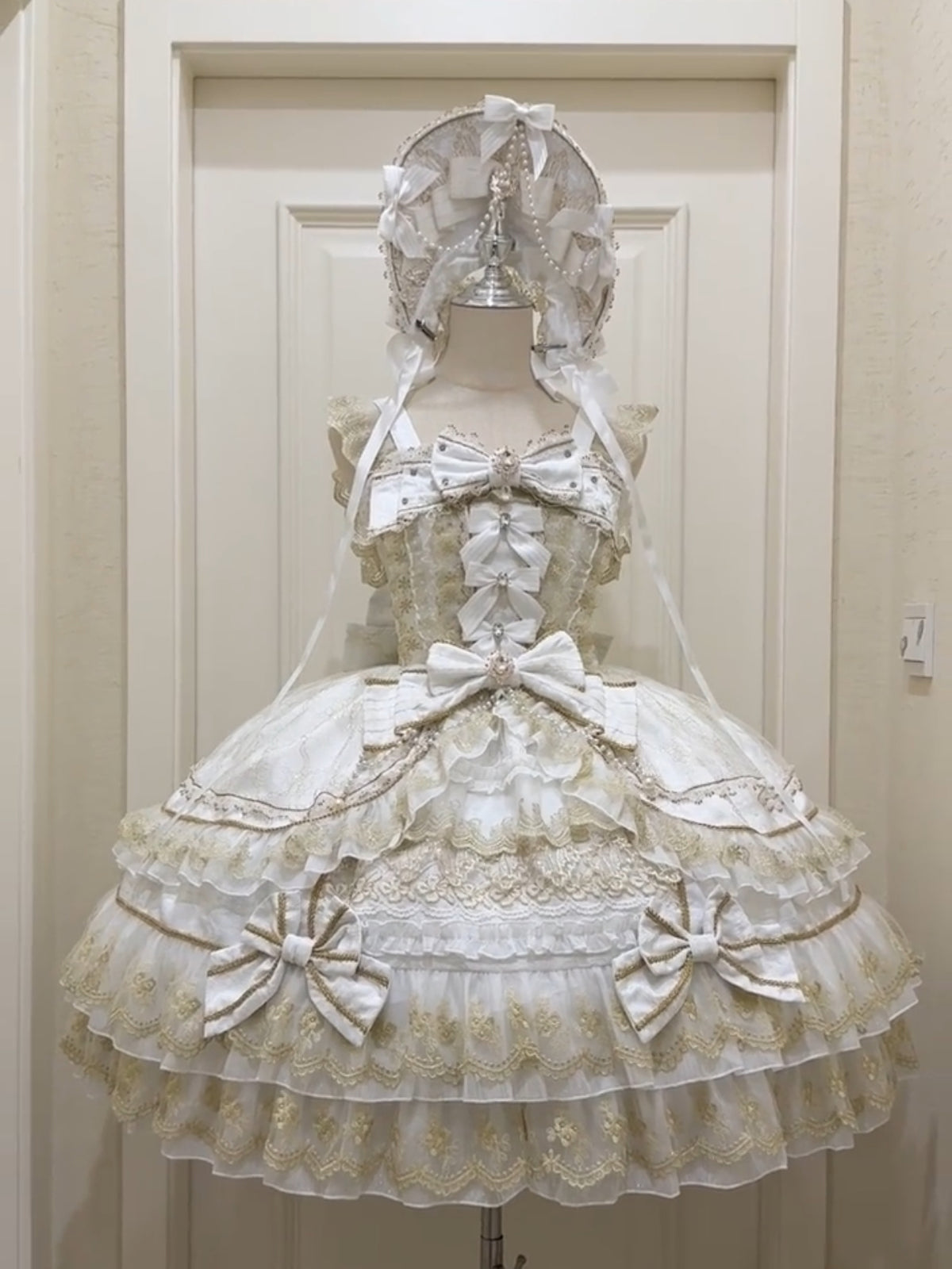 Crown of Gems Lolita Original Doll‑Like Strap JSK White Dress