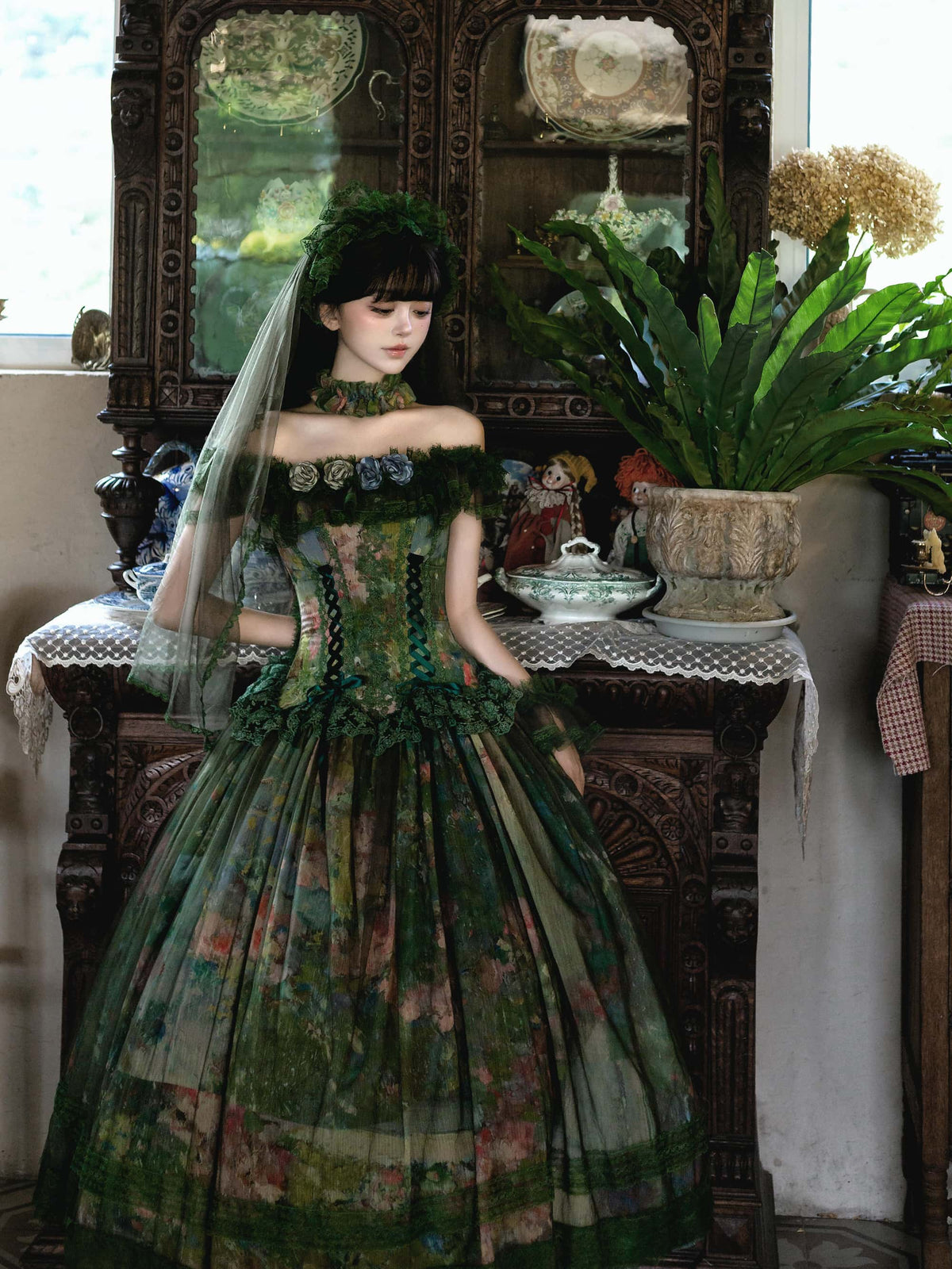 Misty Forest Oil Painting Classic Lolita Low Waist JSK Dress