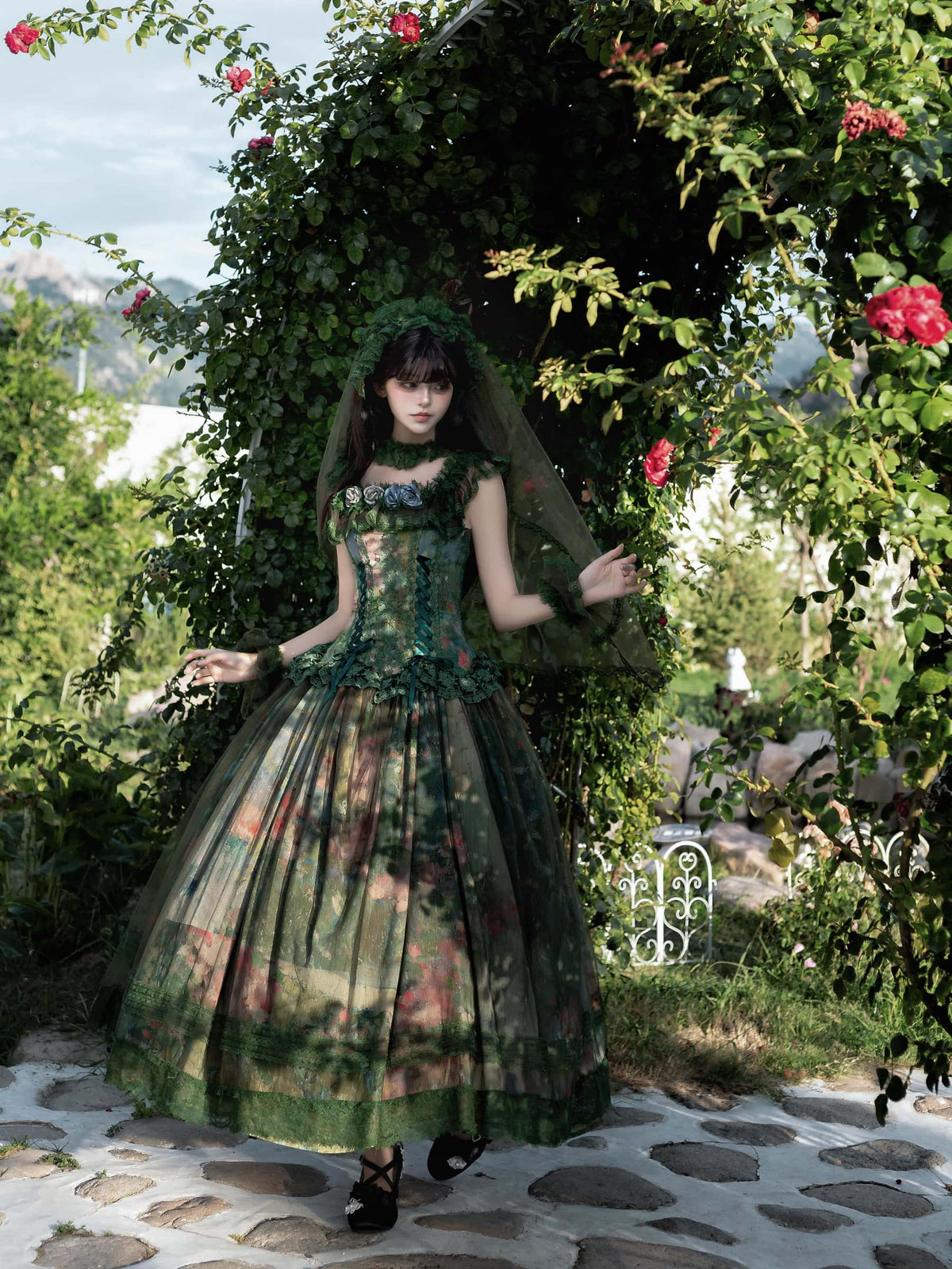 Misty Forest Oil Painting Classic Lolita Low Waist JSK Dress