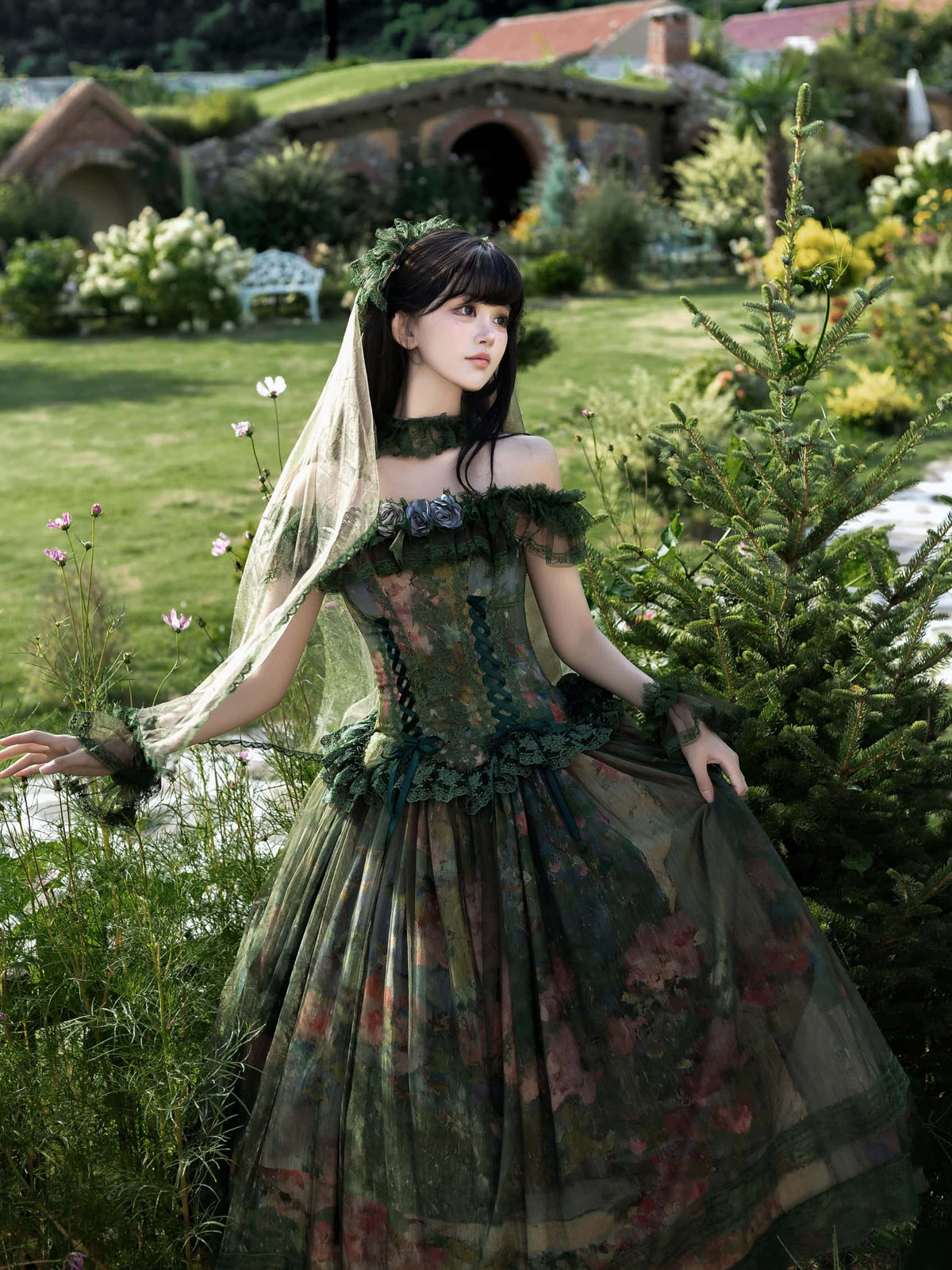 Misty Forest Oil Painting Classic Lolita Low Waist JSK Dress