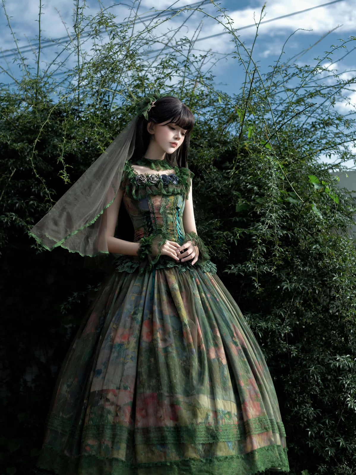 Misty Forest Oil Painting Classic Lolita Low Waist JSK Dress