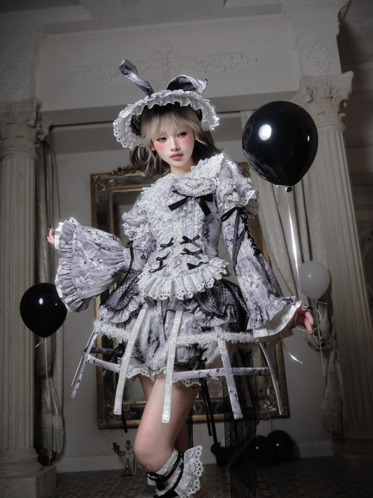 Castle Bunny Lolita Vintage Doll‑Like Two‑Piece Black Set