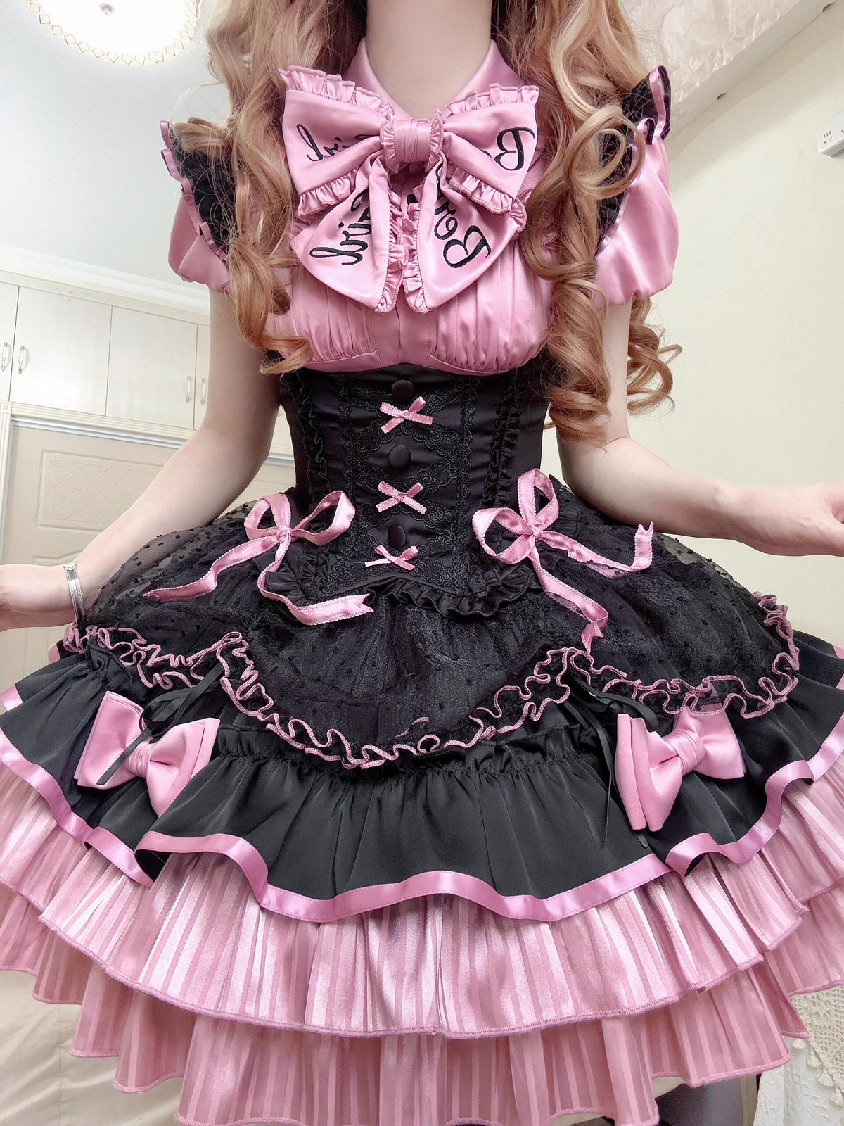 Heartbeat Cheer Black Pink Idol Lolita Shirt Bustier Skirt Set