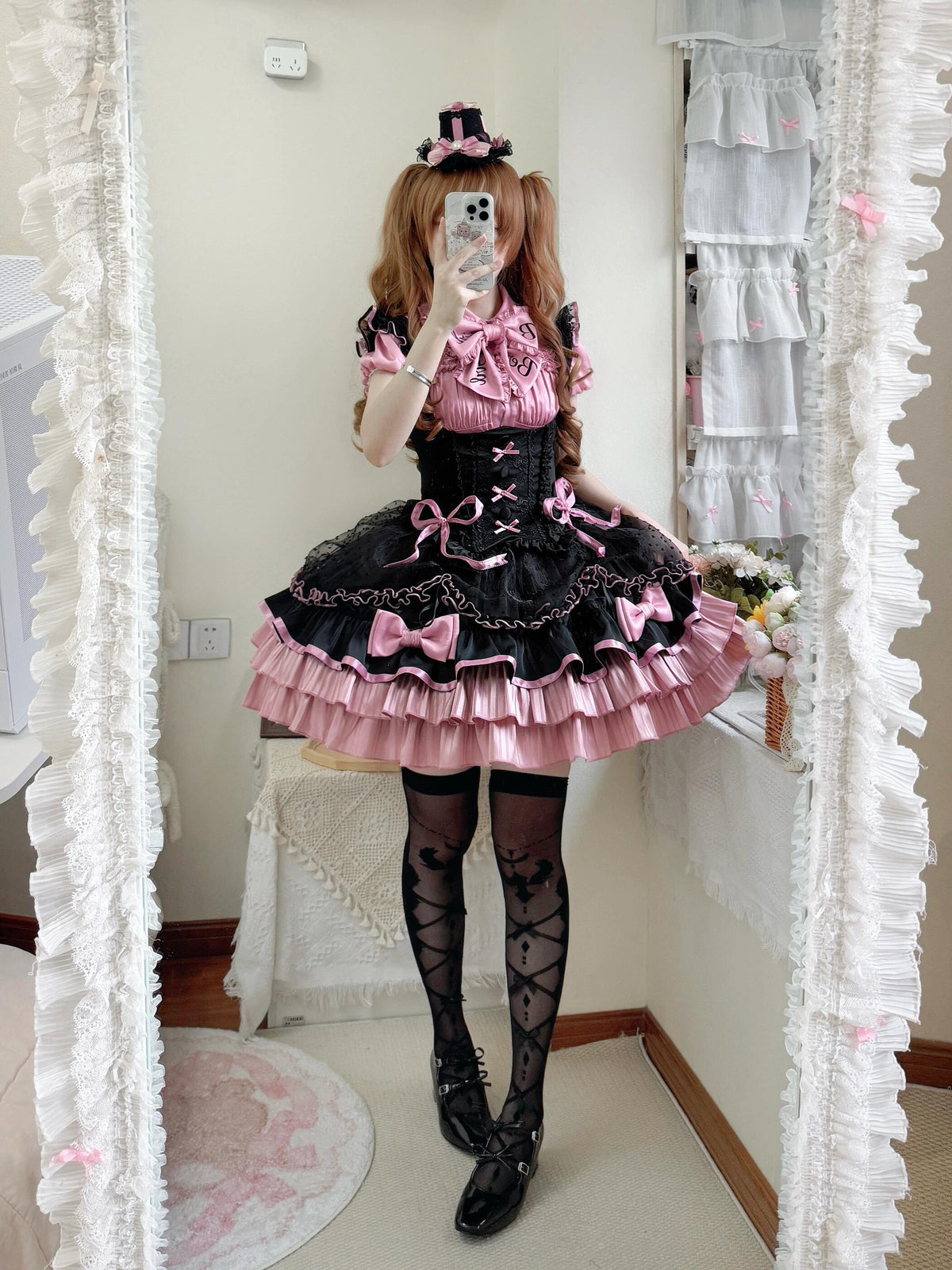 Heartbeat Cheer Black Pink Idol Lolita Shirt Bustier Skirt Set