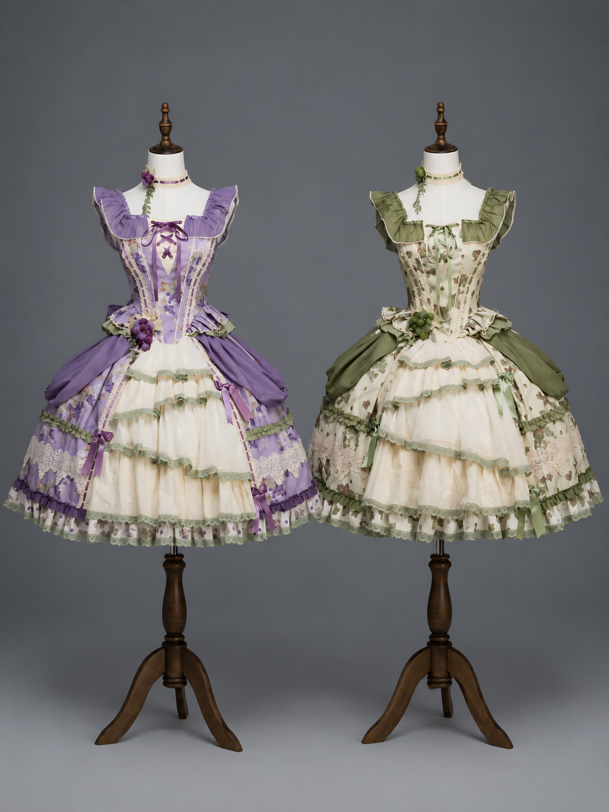 Merlot Maiden Manor Lolita Original Design Elegant Grape Print Separate Dress Set