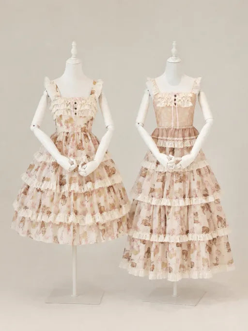 Little Deer Princess Lolita Original Printed Tiered JSK Set