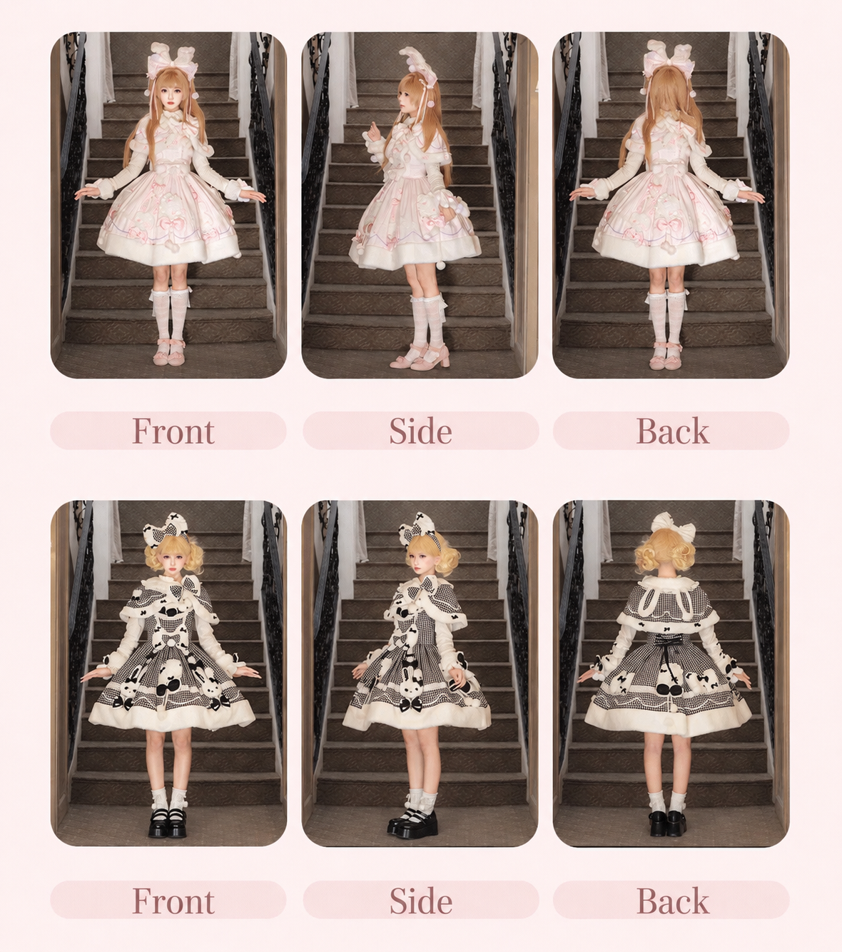 Bunny Ball 2.0 Lolita Winter Doll Style JSK Cape Set Black Plaid Version