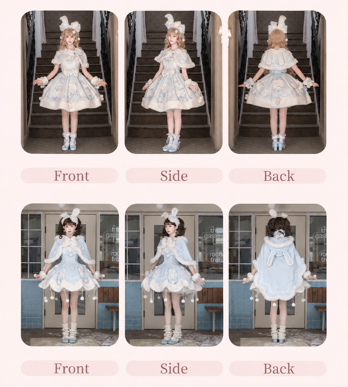 Bunny Ball 2.0 Lolita Winter Doll Style JSK Cape Set Blue Halter Version