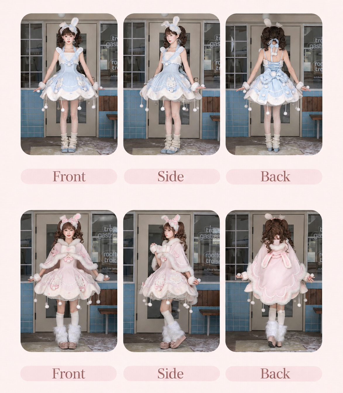 Bunny Ball 2.0 Lolita Winter Doll Style JSK Cape Set Pink Halter Version