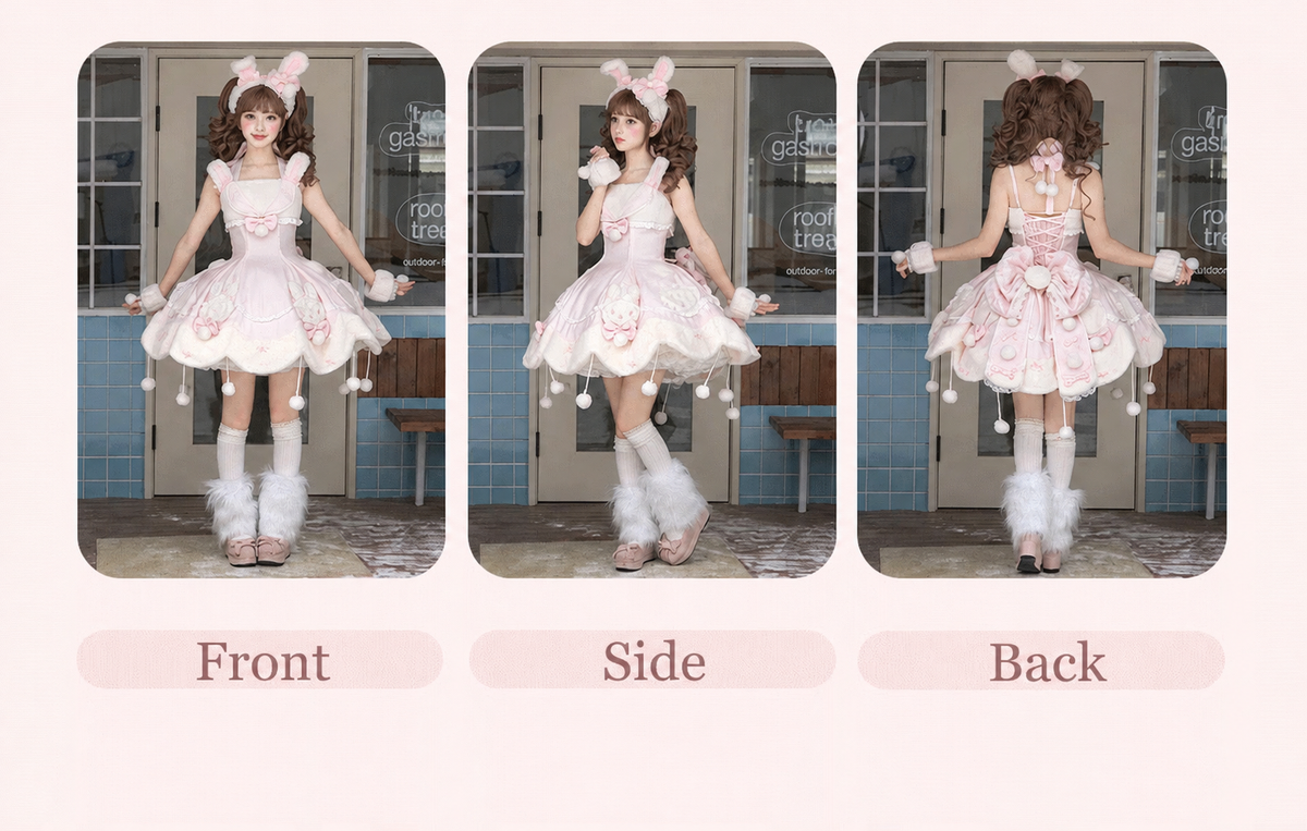 Bunny Ball 2.0 Lolita Winter Doll Style JSK Cape Set Pink Halter Version