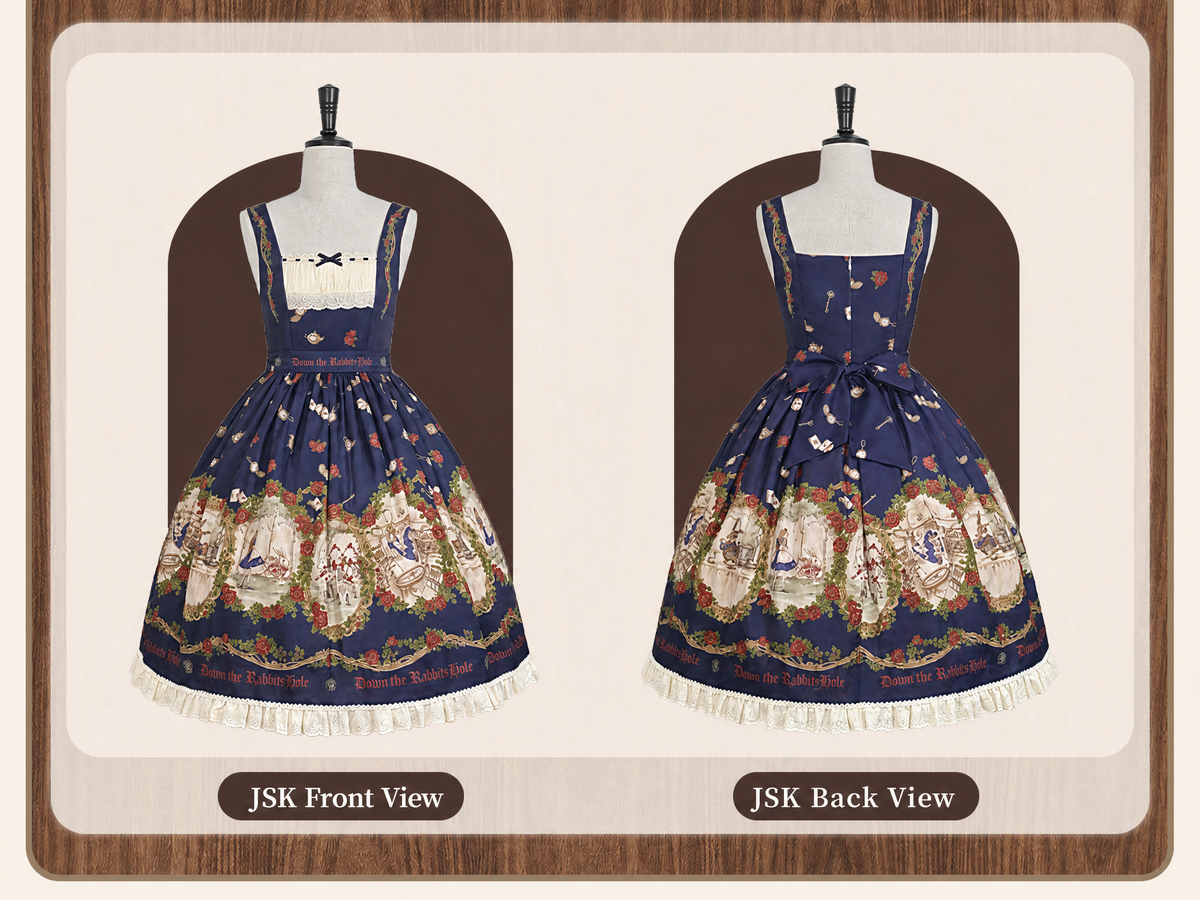 Falling into the Rabbit Hole Lolita Original Fairy Tale Printed OP & JSK Dress