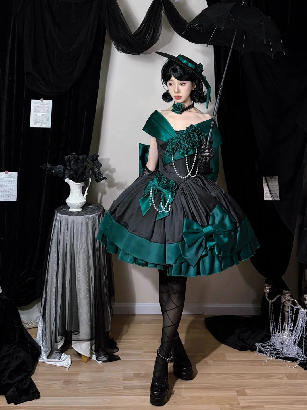 Treasure Chest Rose Lolita Green Dress