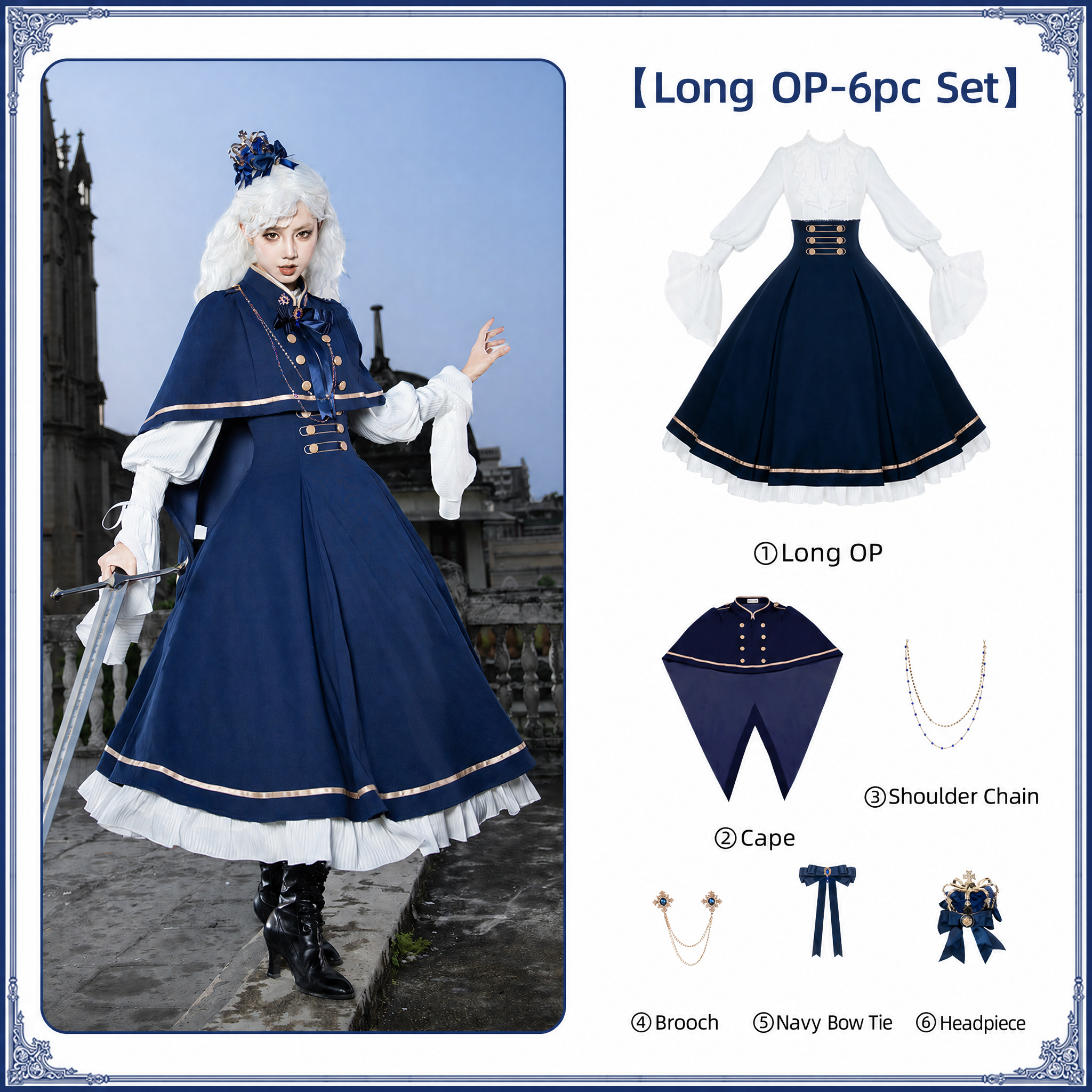 Eternal Crown Royal‑Court Faux Two‑Piece Lolita OP with Cape Set