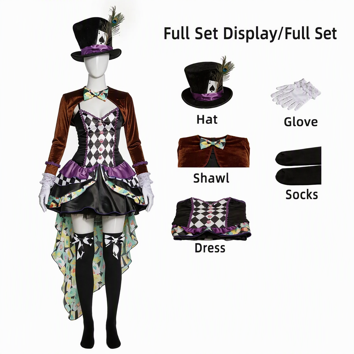 Alice's Crazy Hat Cosplay Costume Halloween Roleplay Outfit Female Magician Tamer Uniform