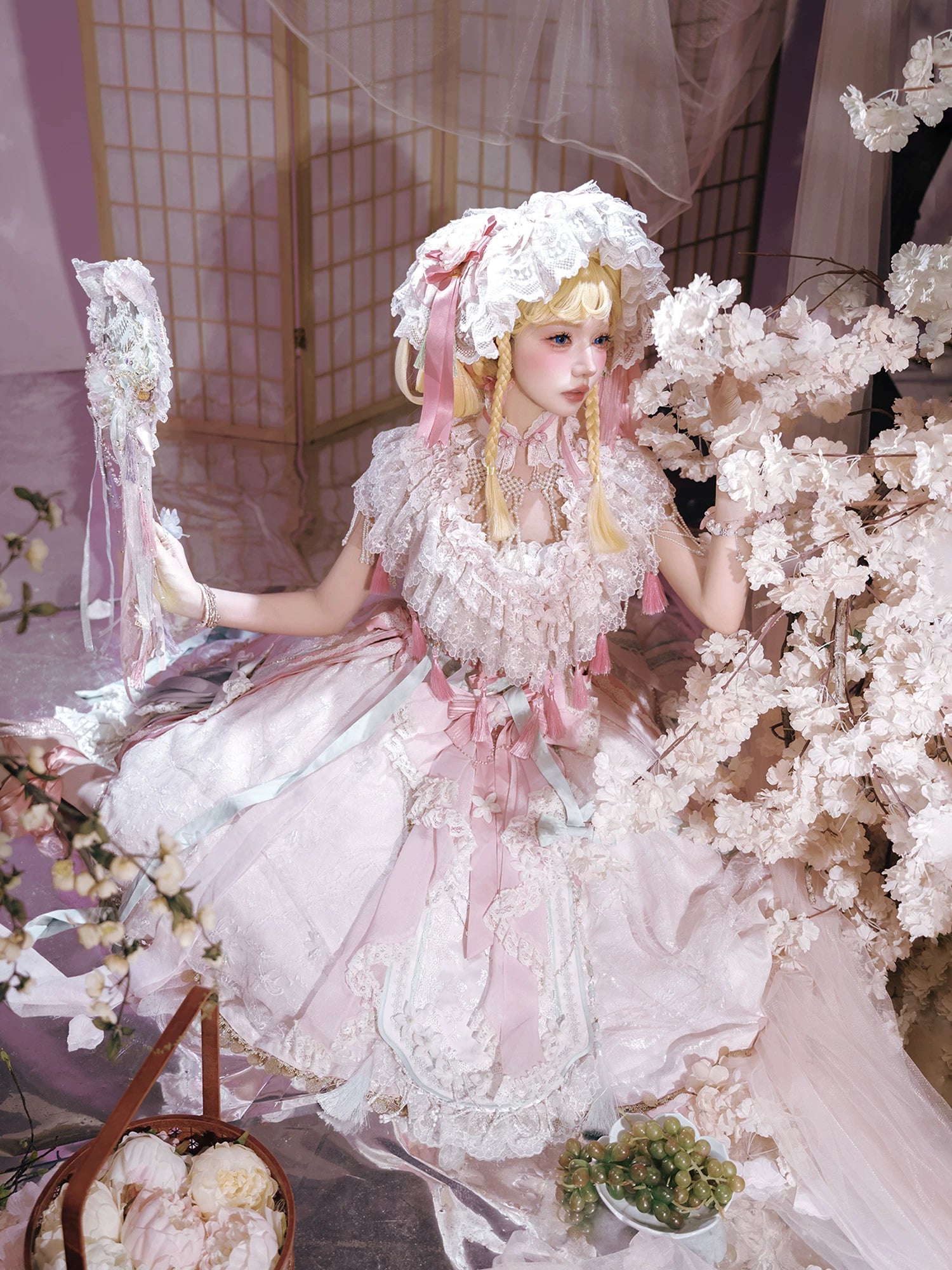 Hibiscus Huadan Pink Wa Lolita Short JSK Dress