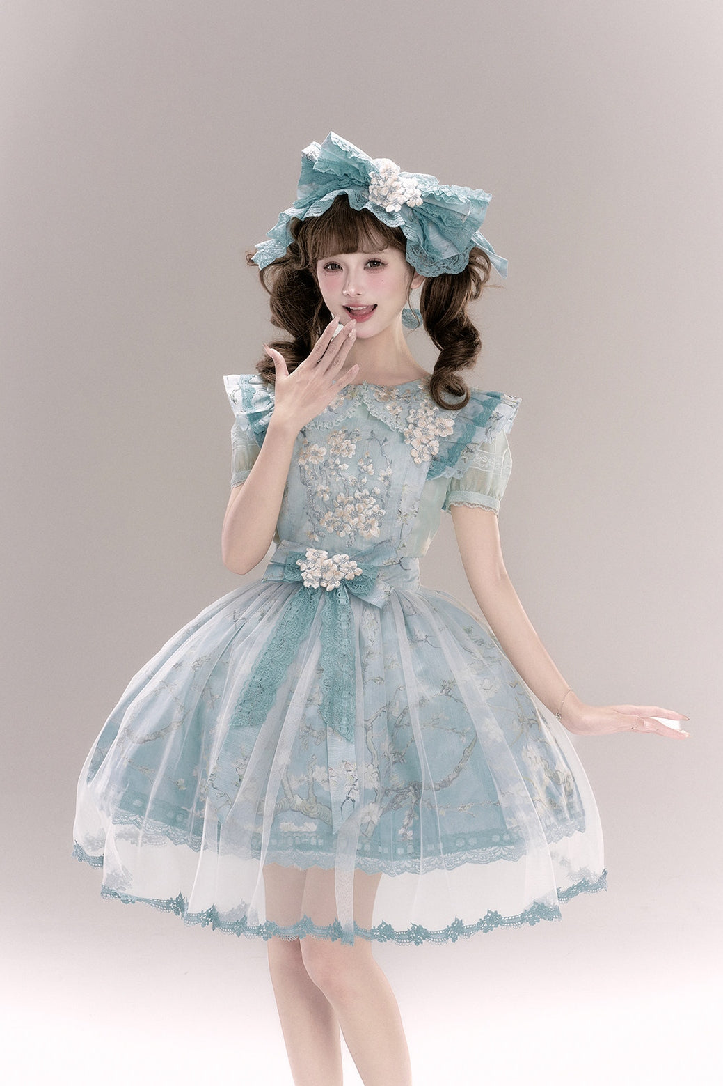 Apricot Blossom Shadow Pink & Blue Black Hanfu Lolita JSK Set