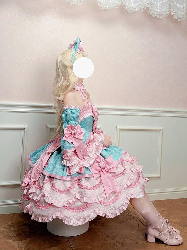 Sweet Petals Lolita Pink & Green Halter Dress