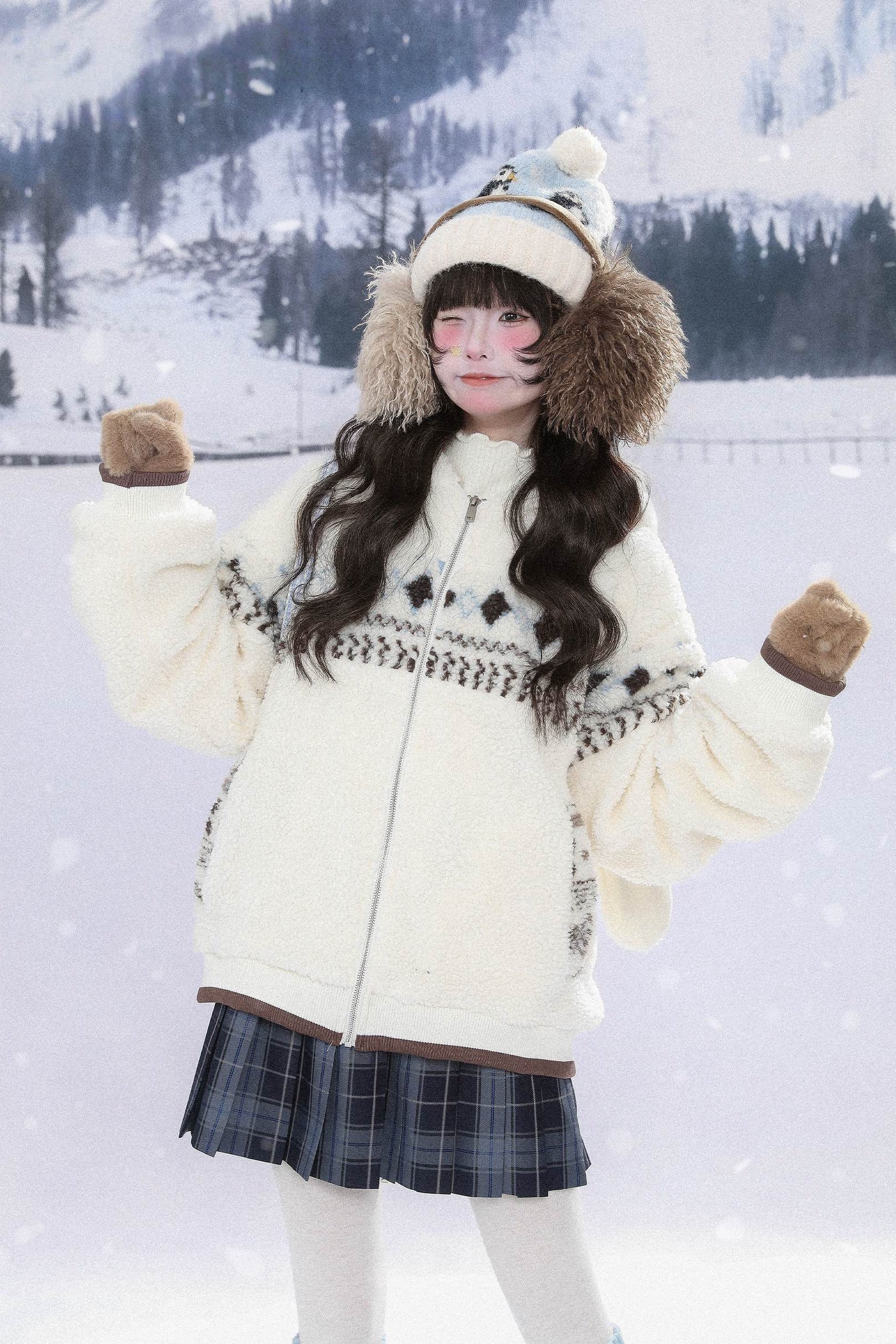 Kawaii Rabbit Ear Fair Isle Coat