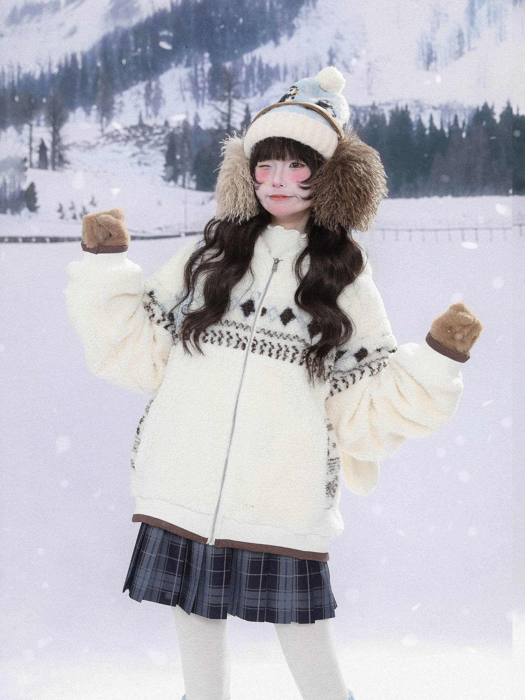 Kawaii Rabbit Ear Fair Isle Coat MGD0012